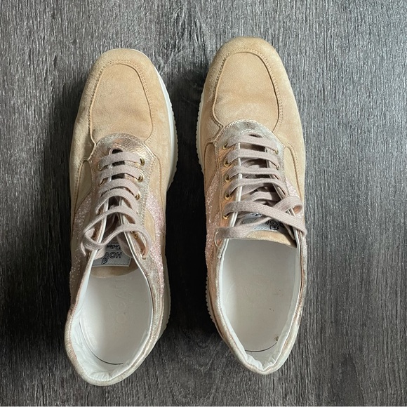 Hogan Beige Pink Glitter Woman’s interactive lace up Sneakers (39 1/2) - Picture 9 of 15